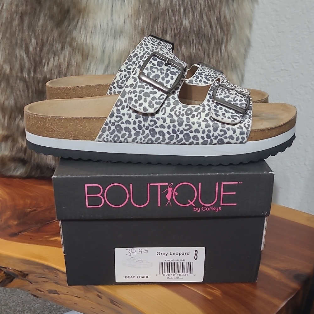 Corkys Grey Leopard Sandals
